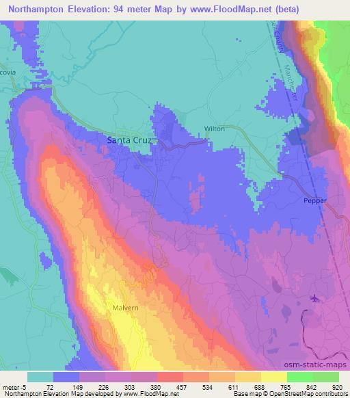 Northampton,Jamaica Elevation Map