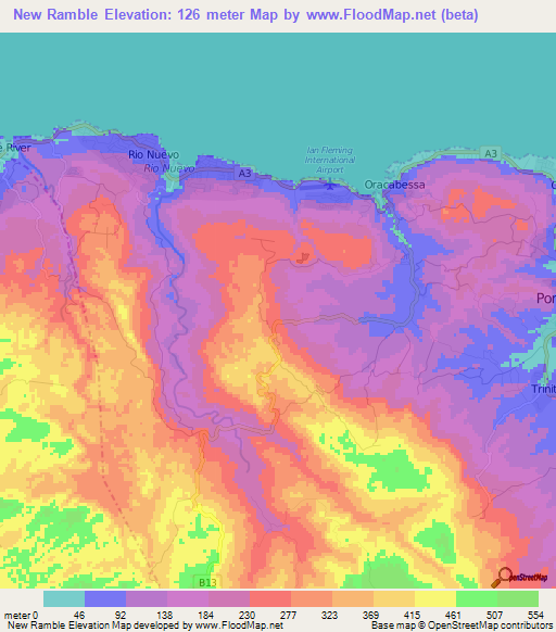 New Ramble,Jamaica Elevation Map