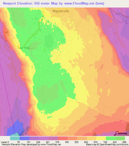 Newport,Jamaica Elevation Map