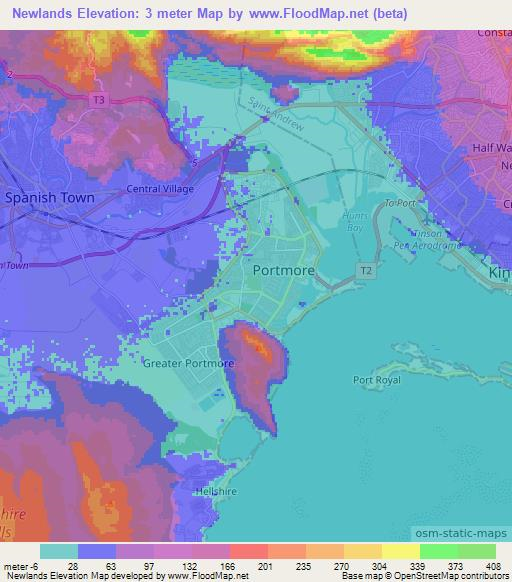 Newlands,Jamaica Elevation Map