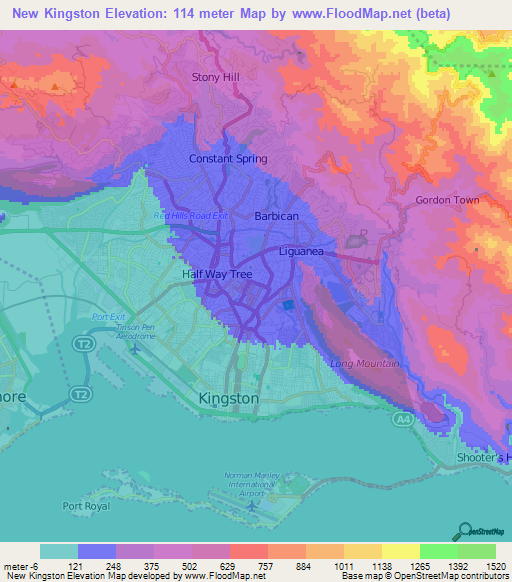 New Kingston,Jamaica Elevation Map
