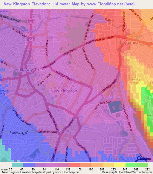 New Kingston,Jamaica Elevation Map