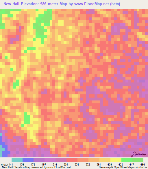New Hall,Jamaica Elevation Map