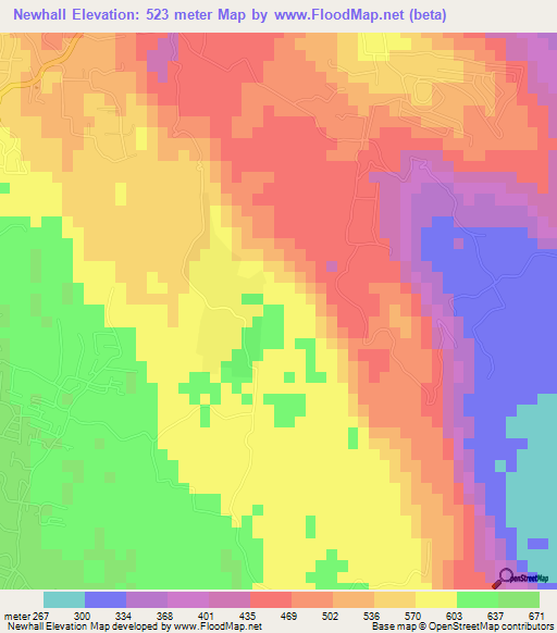 Newhall,Jamaica Elevation Map