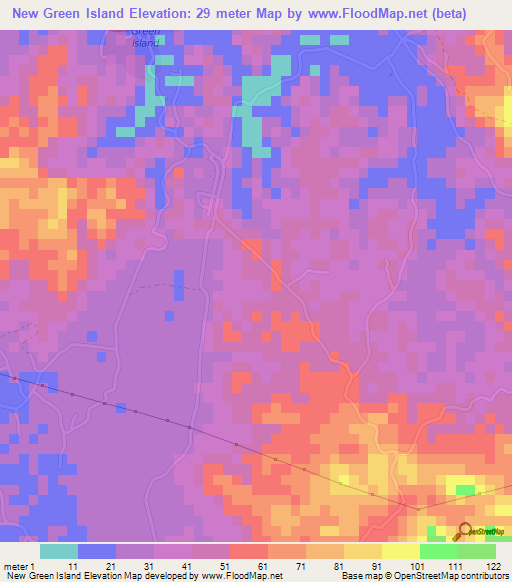 New Green Island,Jamaica Elevation Map
