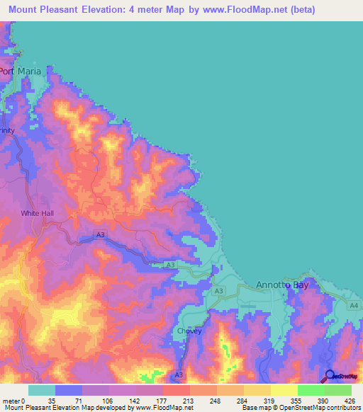 Mount Pleasant,Jamaica Elevation Map