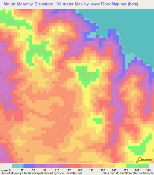 Mount Morency,Jamaica Elevation Map