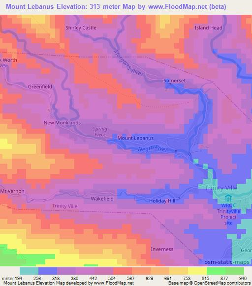 Mount Lebanus,Jamaica Elevation Map