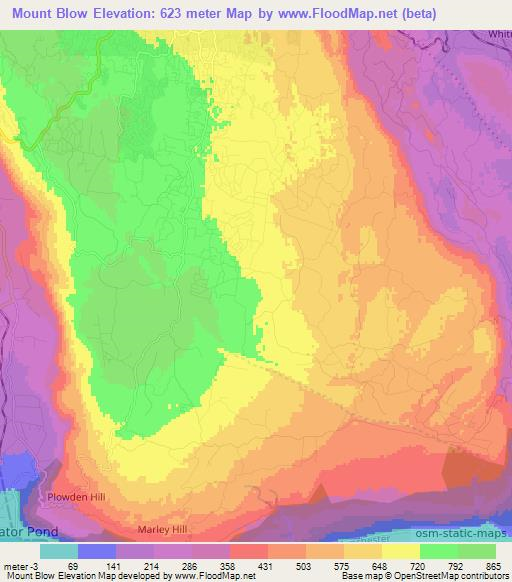Mount Blow,Jamaica Elevation Map