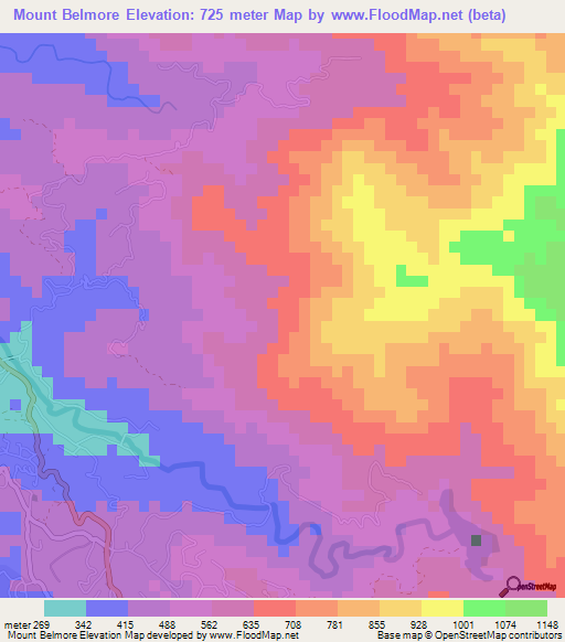 Mount Belmore,Jamaica Elevation Map