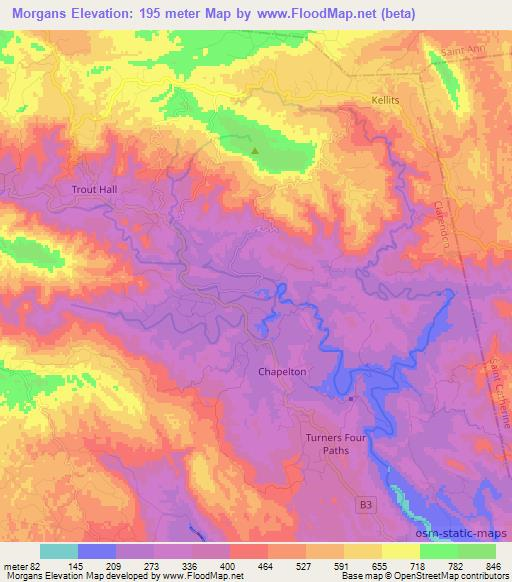 Morgans,Jamaica Elevation Map