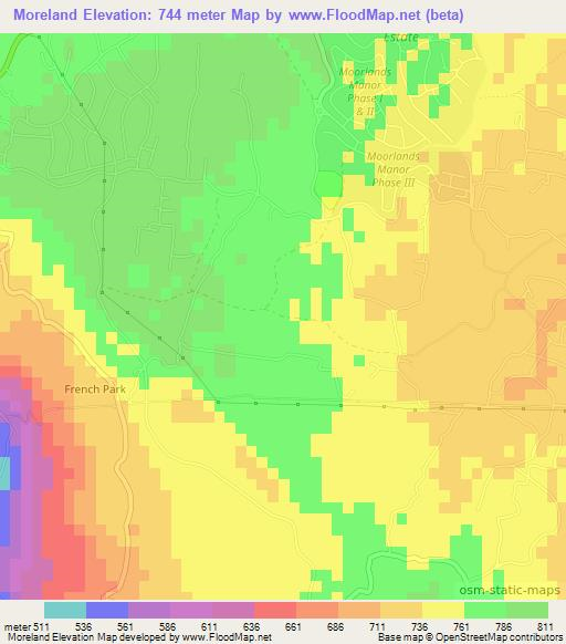 Moreland,Jamaica Elevation Map