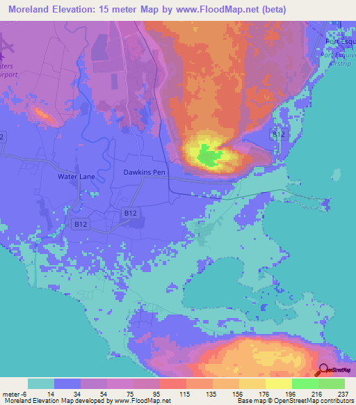 Moreland,Jamaica Elevation Map