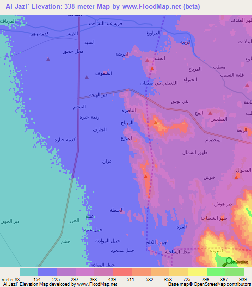 Al Jazi`,Yemen Elevation Map