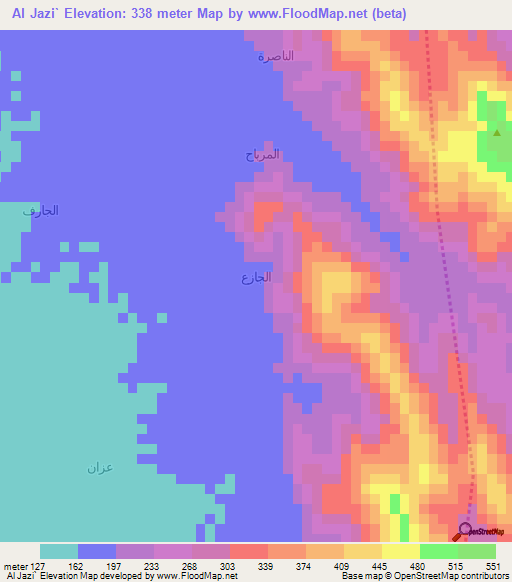 Al Jazi`,Yemen Elevation Map