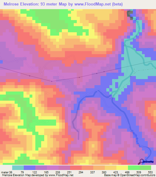 Melrose,Jamaica Elevation Map