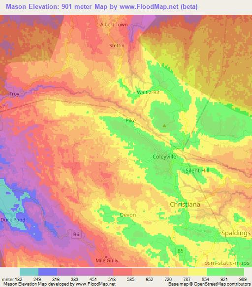 Mason,Jamaica Elevation Map