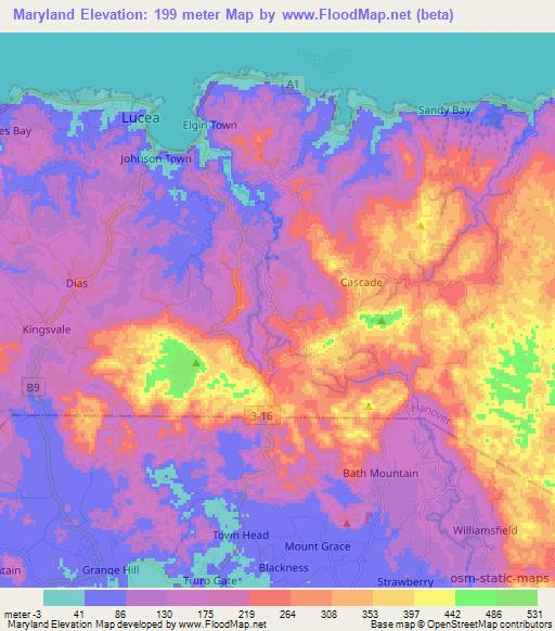 Maryland,Jamaica Elevation Map