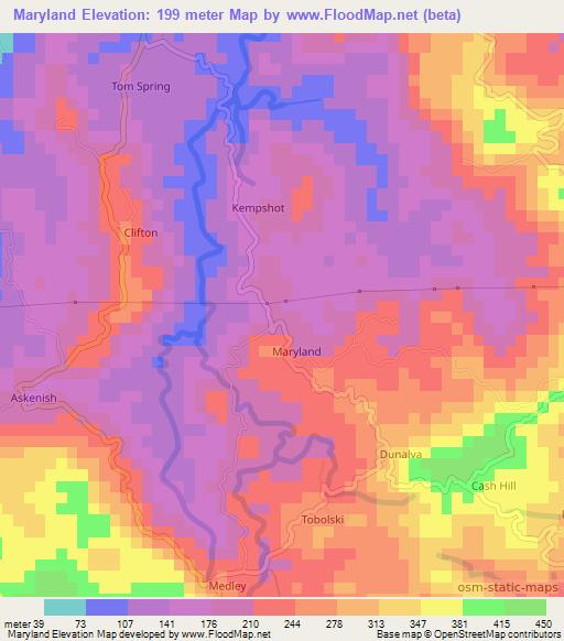 Maryland,Jamaica Elevation Map