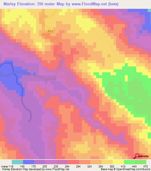 Marley,Jamaica Elevation Map