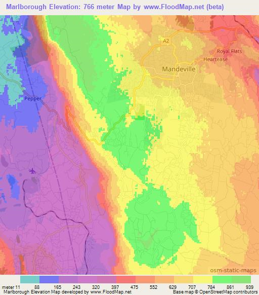 Marlborough,Jamaica Elevation Map