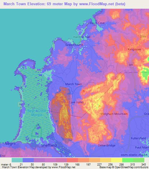 March Town,Jamaica Elevation Map