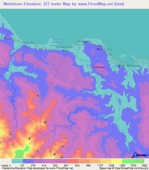 Maidstone,Jamaica Elevation Map