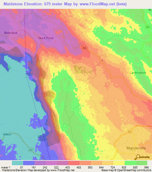 Maidstone,Jamaica Elevation Map