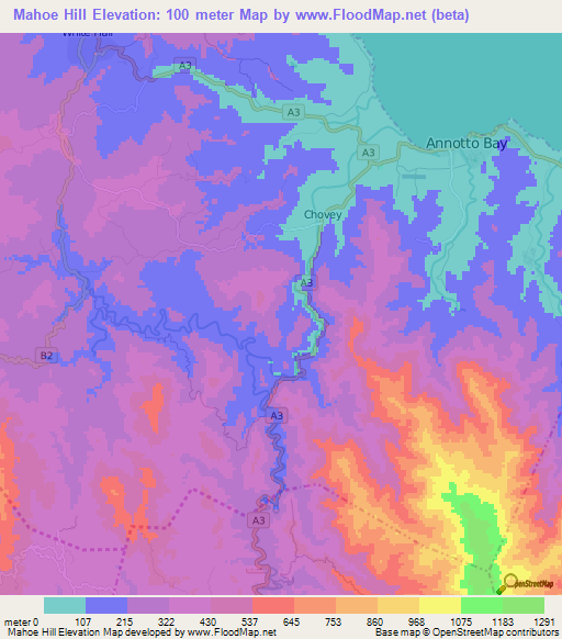 Mahoe Hill,Jamaica Elevation Map
