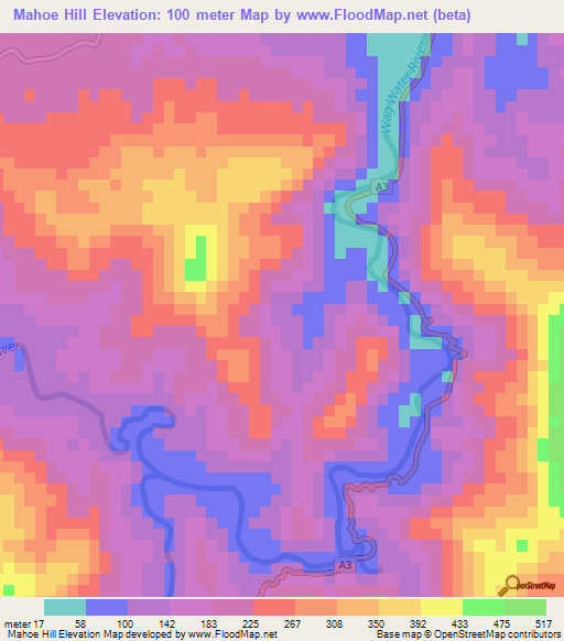 Mahoe Hill,Jamaica Elevation Map