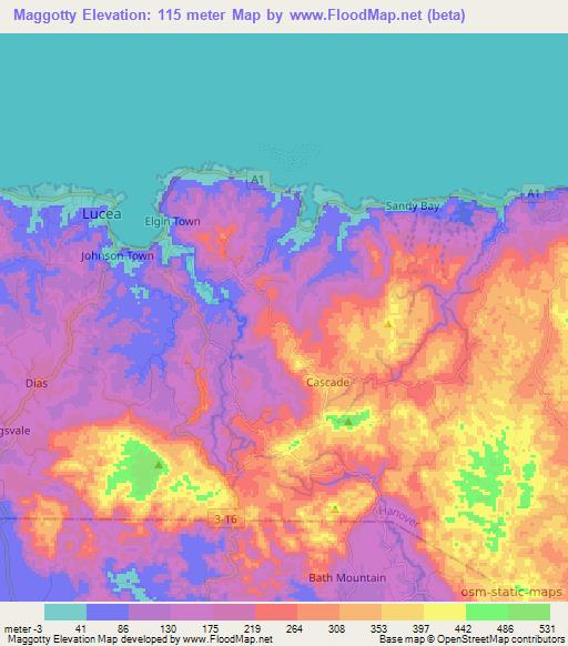 Maggotty,Jamaica Elevation Map