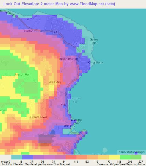 Look Out,Jamaica Elevation Map