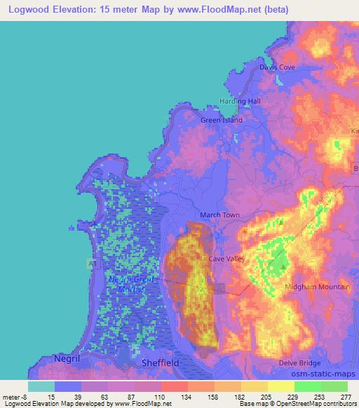 Logwood,Jamaica Elevation Map