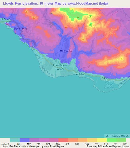 Lloyds Pen,Jamaica Elevation Map