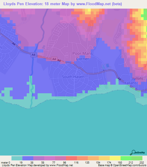 Lloyds Pen,Jamaica Elevation Map