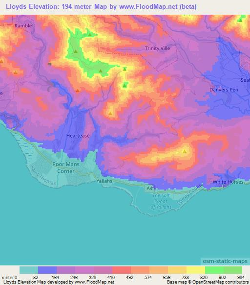 Lloyds,Jamaica Elevation Map