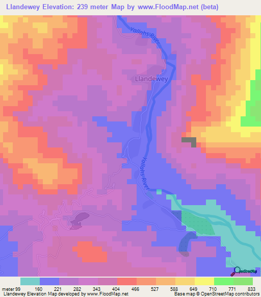 Llandewey,Jamaica Elevation Map