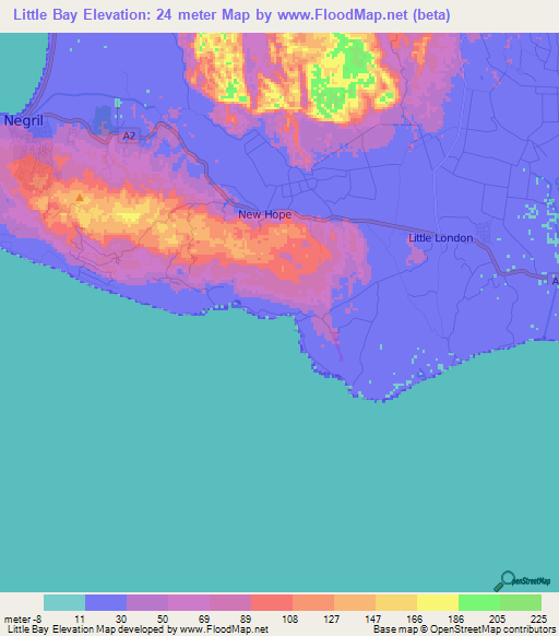 Little Bay,Jamaica Elevation Map