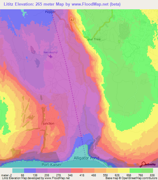 Lititz,Jamaica Elevation Map