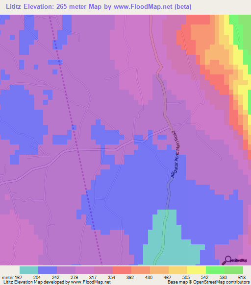 Lititz,Jamaica Elevation Map