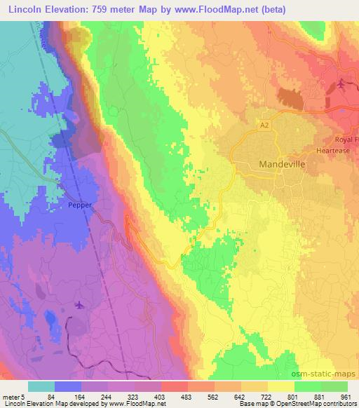 Lincoln,Jamaica Elevation Map