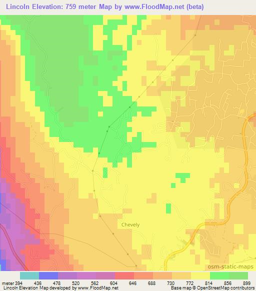 Lincoln,Jamaica Elevation Map