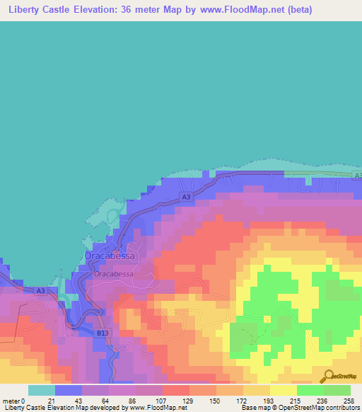 Liberty Castle,Jamaica Elevation Map