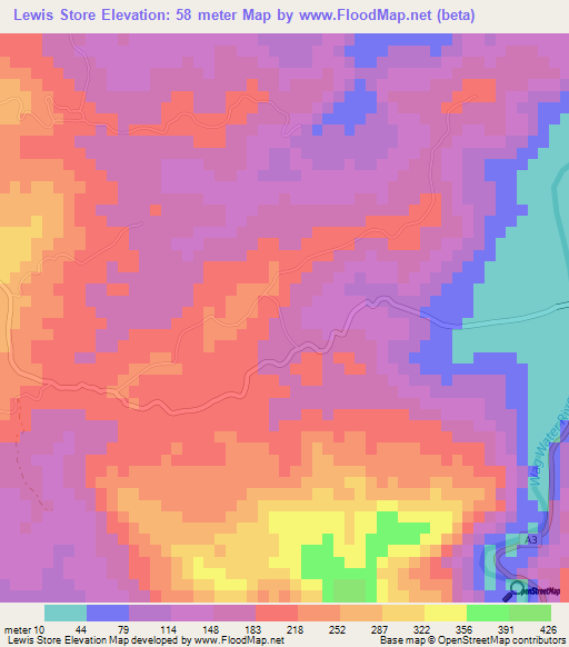 Lewis Store,Jamaica Elevation Map