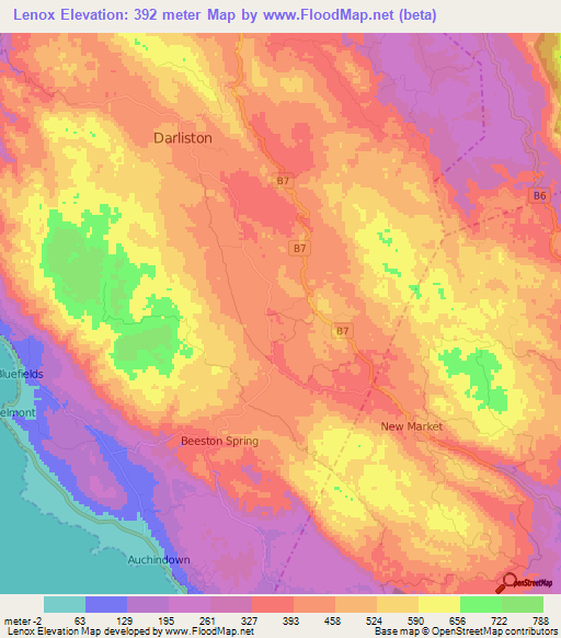 Lenox,Jamaica Elevation Map