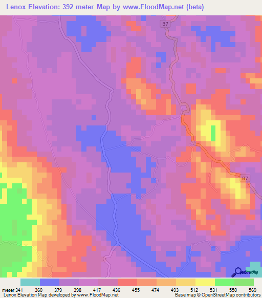 Lenox,Jamaica Elevation Map