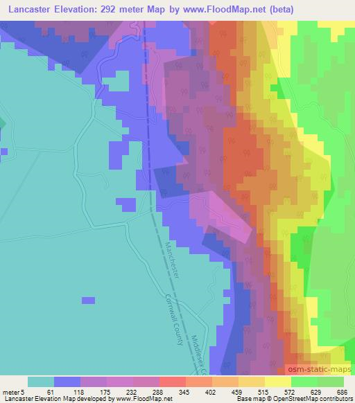 Lancaster,Jamaica Elevation Map