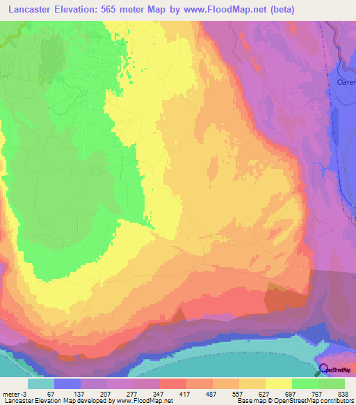 Lancaster,Jamaica Elevation Map