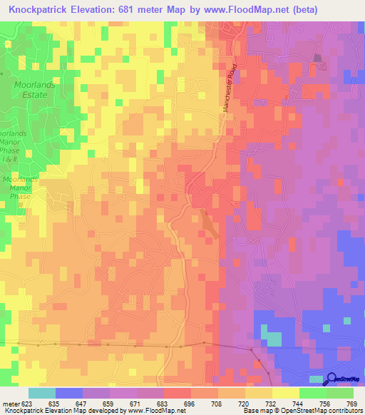 Knockpatrick,Jamaica Elevation Map