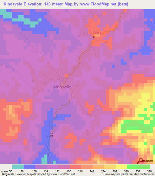 Kingsvale,Jamaica Elevation Map